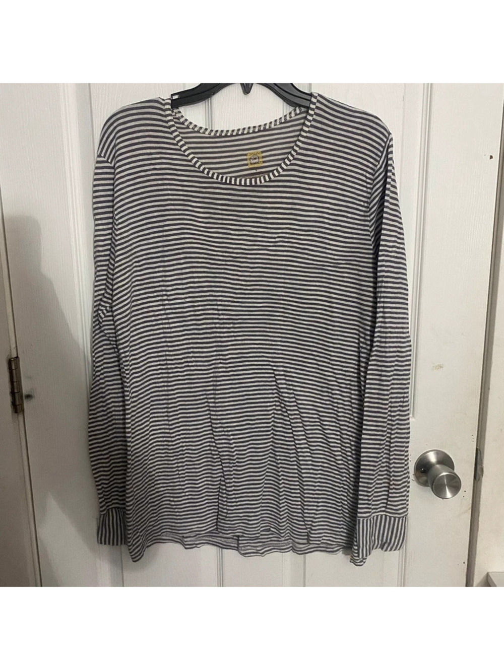 Grey White Striped Long Sleeve Top L